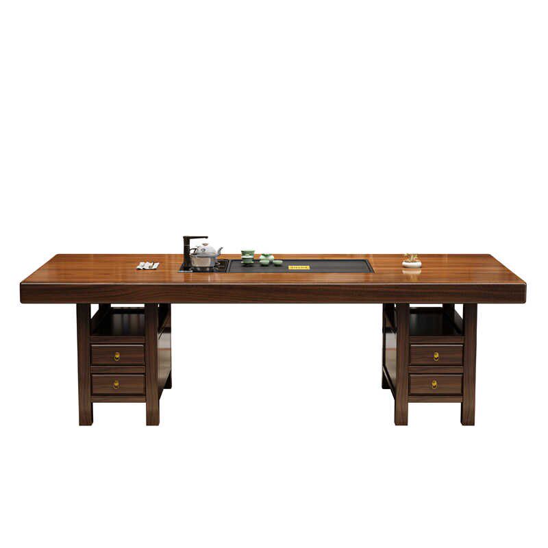 实木茶桌新中式大l板茶台烧水壶嵌入式一体办公室阳台茶几客厅家