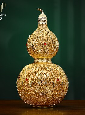 黄铜花丝葫芦摆件福禄家居装饰艺术品客厅办O公室桌面摆设乔迁礼