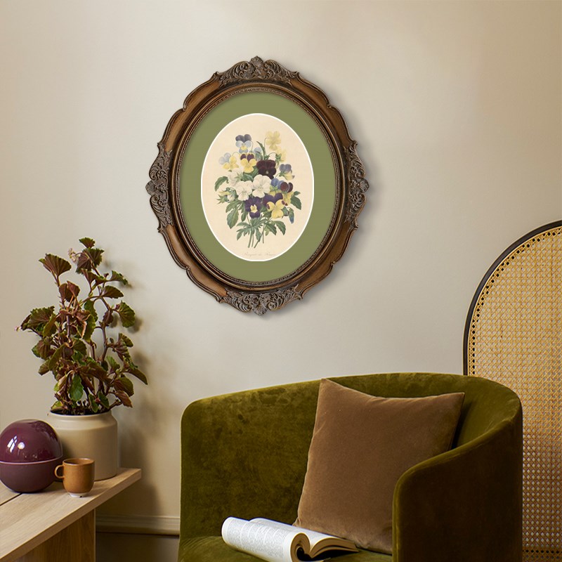 法式轻奢椭圆装饰画花卉挂画卧室床头壁画12寸美式客Z厅复古油画