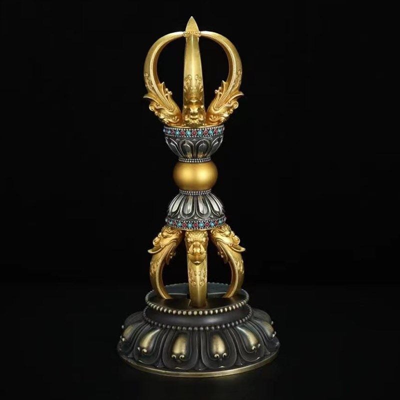 纯铜五股金刚杵底座大号小号莲花G圆形座黄铜做工精细摆件,家居饰品,桌面摆件,淘宝优惠券,粉丝福利购,淘宝优惠卷