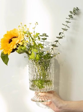 Vietri Mare花瓶玻璃法式浮雕装饰品高脚摆件S高颜值花插丨卡特琳