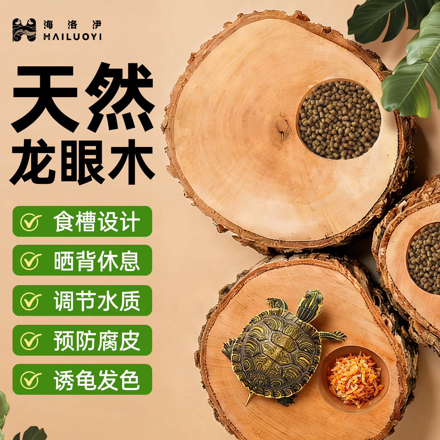 天然龙眼木乌龟晒台龟缸造景沉木摆件免煮龙眼绿叶养龟休息晒背台