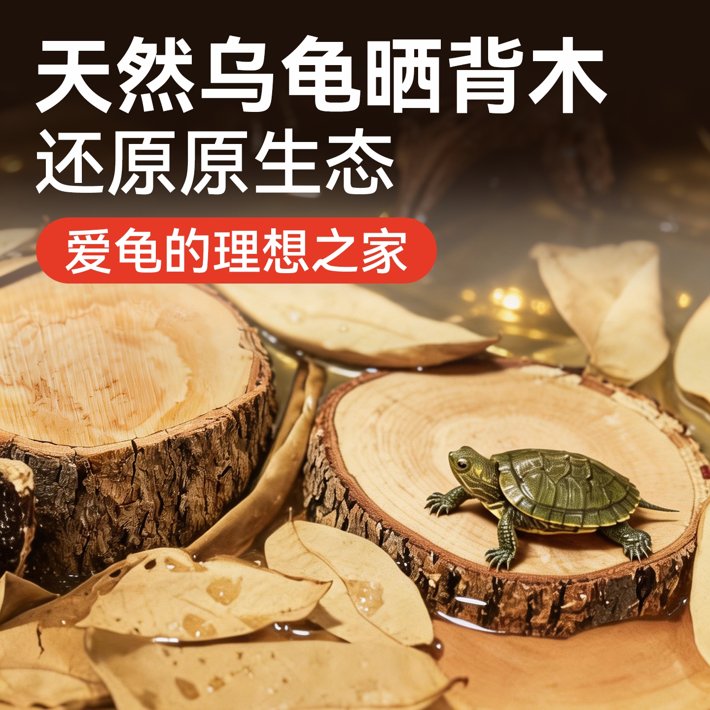 天然龙眼木乌龟晒台龟缸造景沉木摆件免煮龙眼绿叶养龟休息晒背台