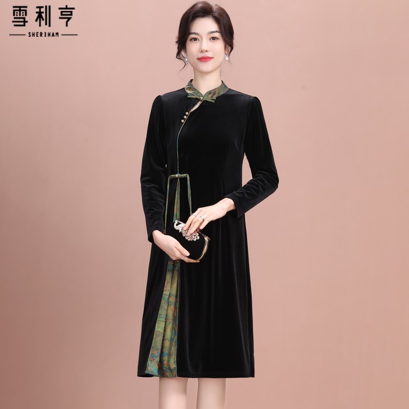 好货新中式中年女装气质妈妈旗袍裙时尚中老年女士连衣裙复古盘扣