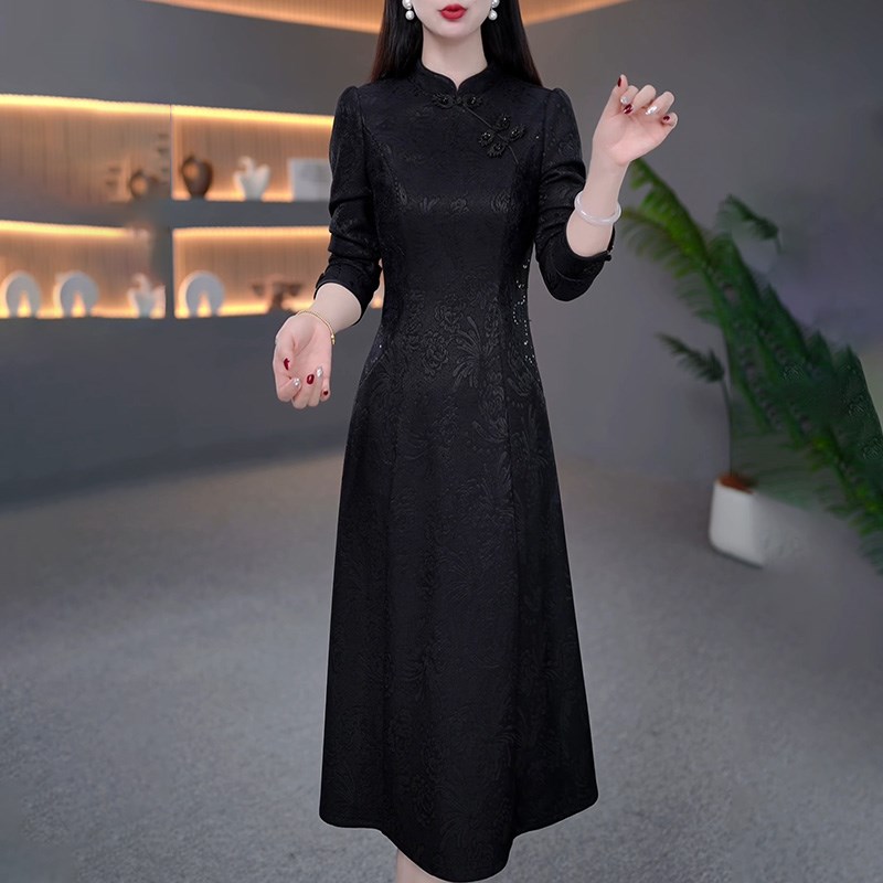 好货改良旗袍连衣裙2025新款女秋冬十三行高端修身妈妈长袖打底配