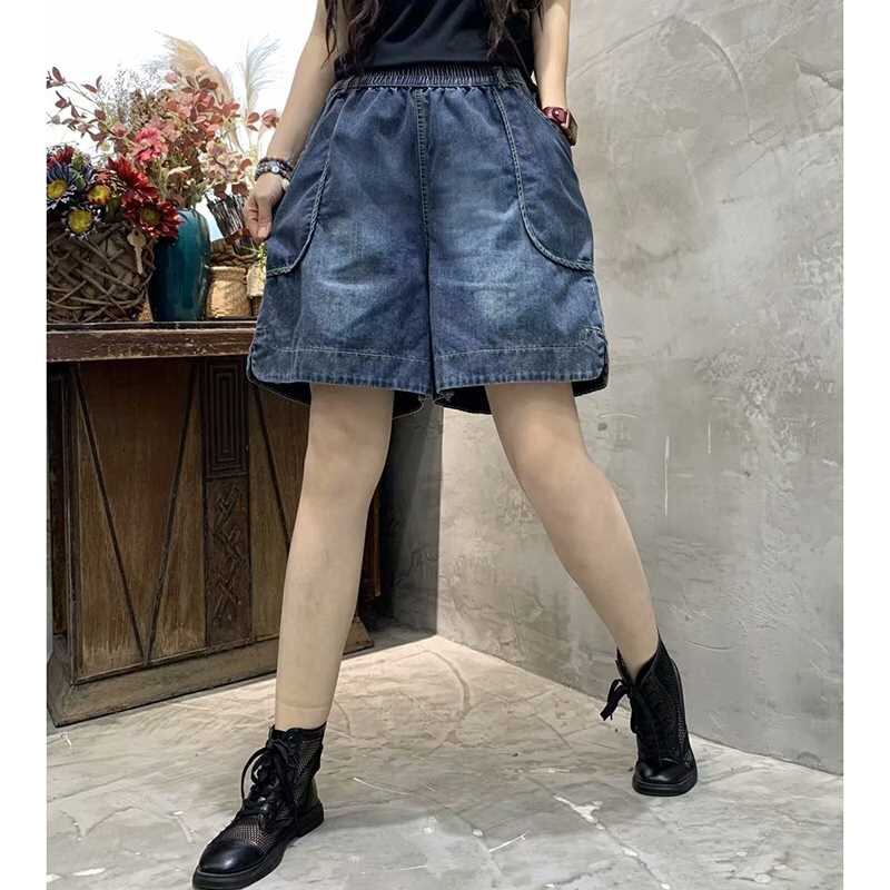 好货2021夏季新款牛仔短裤女复古休闲时尚扩腿短裤松紧腰宽松百搭