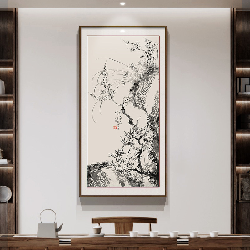 好货岁寒三友中式玄关装饰画客厅茶室书房壁画松梅竹走廊过道挂画