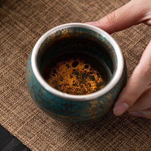 q围炉煮茶杯子陶瓷主人杯单杯品茗杯礼盒套装 常青釉金银彩总裁杯
