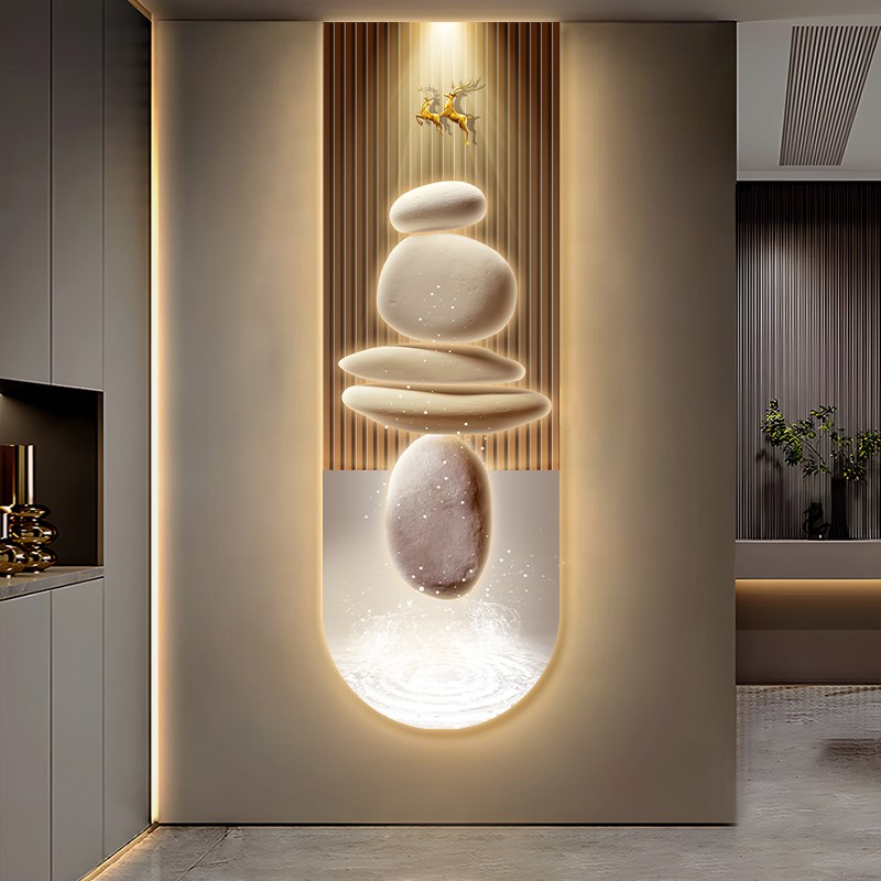 速发时来运转长户玄关装饰挂轻奢竖入条发光灯画客厅走廊过道画画