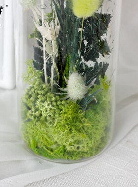 速发玫生花兔尾草蕨叶苔藓套花带灯永瑰花玻璃罩礼盒真装地摊摆件