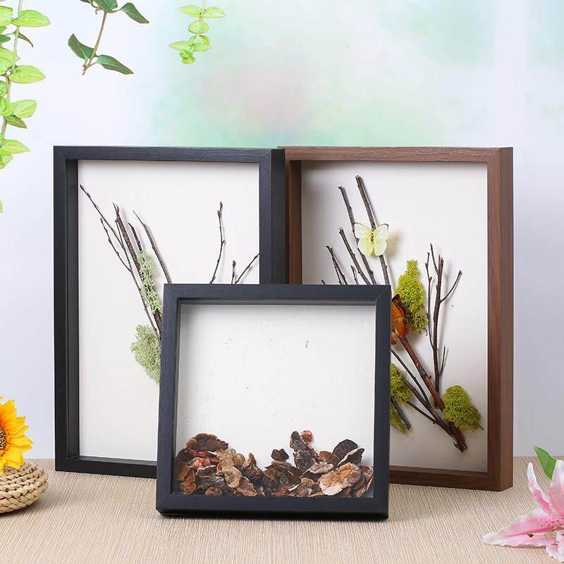 速发木质立体创意相框 a4标本装裱展示架摆台简约做旧干花衍纸画