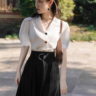 速发教师穿搭面试套装裙正质场合正装夏装通勤气式季上白下黑两件