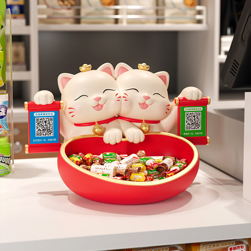 速发大财猫摆件物店开业招吉送礼开新店铺吧台收银柜台收钱二维码