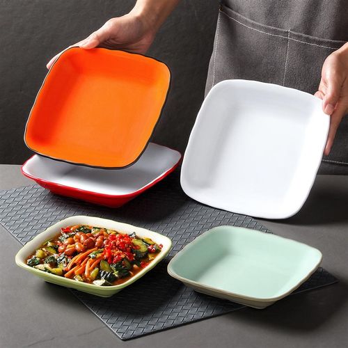 速发密胺双色方配盘子餐厅饭店凉菜盘商用仿瓷火锅烤肉方形形菜水