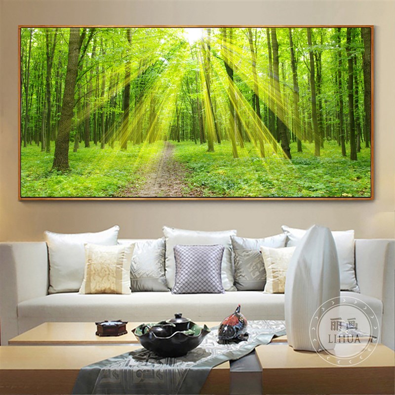 速发日出树木森林装饰画自然风景客厅沙发背景墙挂画卧室床头餐厅