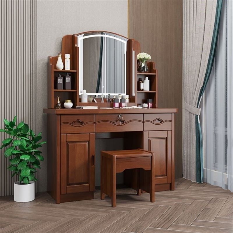 速发台式实木化妆中简约卧室带锁带灯化妆桌收纳一体带镜小户型化,住宅家具,梳妆台/桌,淘宝优惠券,粉丝福利购,淘宝优惠卷