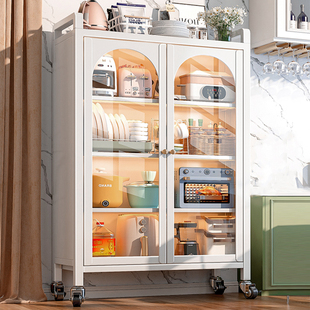 速发加宽厨房置物落架地多层橱柜多功能餐边箱物柜家用烤储微波炉