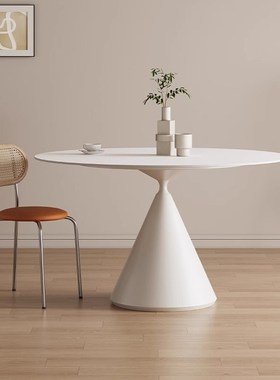 速发飞碟圆形岩板餐桌极饭小白色纯户型家用内嵌转盘简约简桌