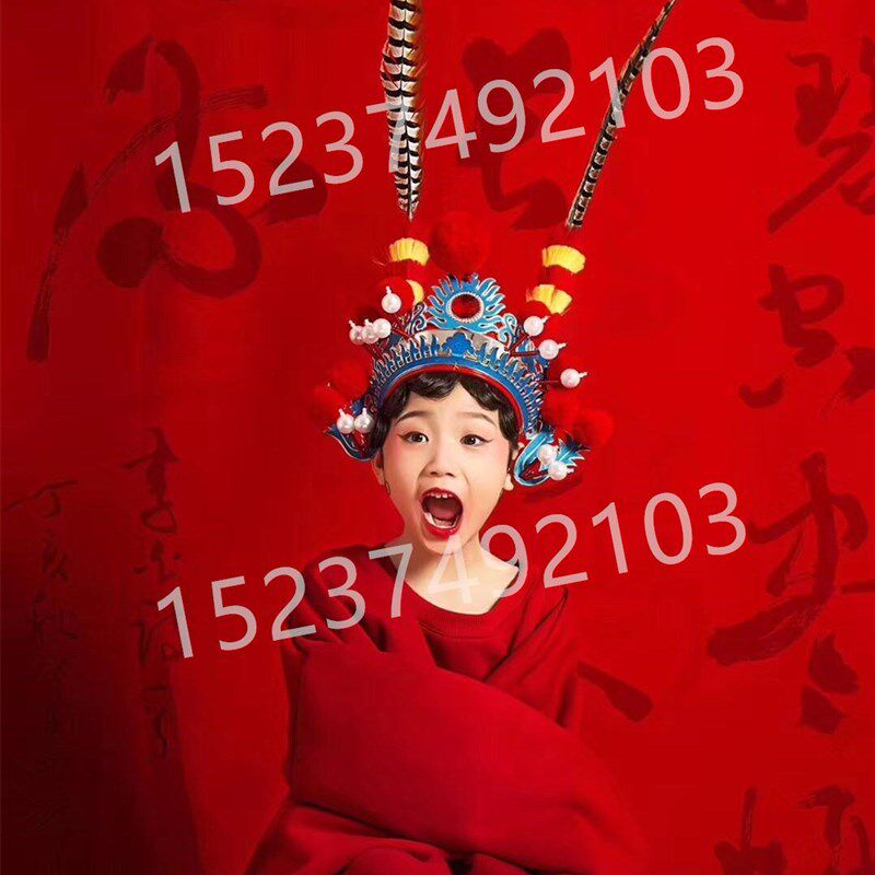 速发影楼走秀京剧戏曲绒球头盔小额子小花旦头饰打鼓列子头盔国潮