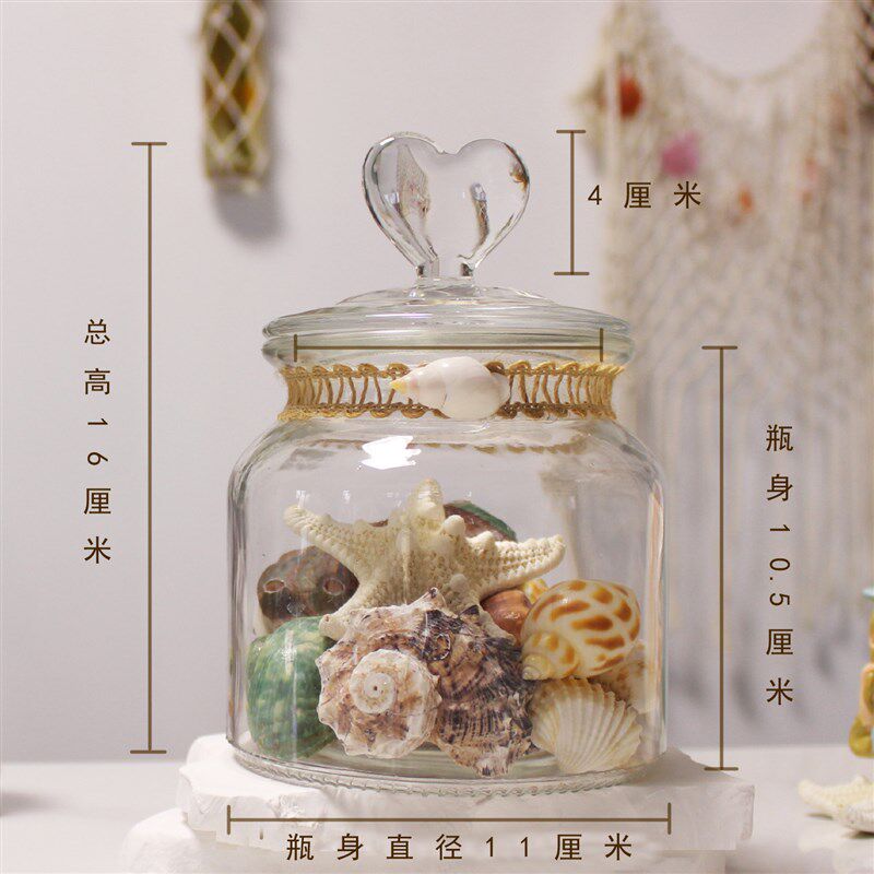 速发贝壳海螺工艺品手工许愿爱心盖玻璃瓶摆件贝壳标本收纳瓶