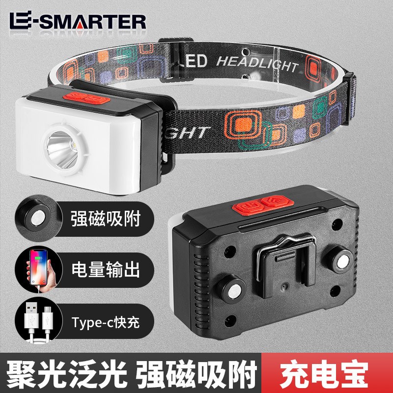 速发跨境新款户外头戴式多功能头电光源可充灯鱼光带磁铁钓强灯