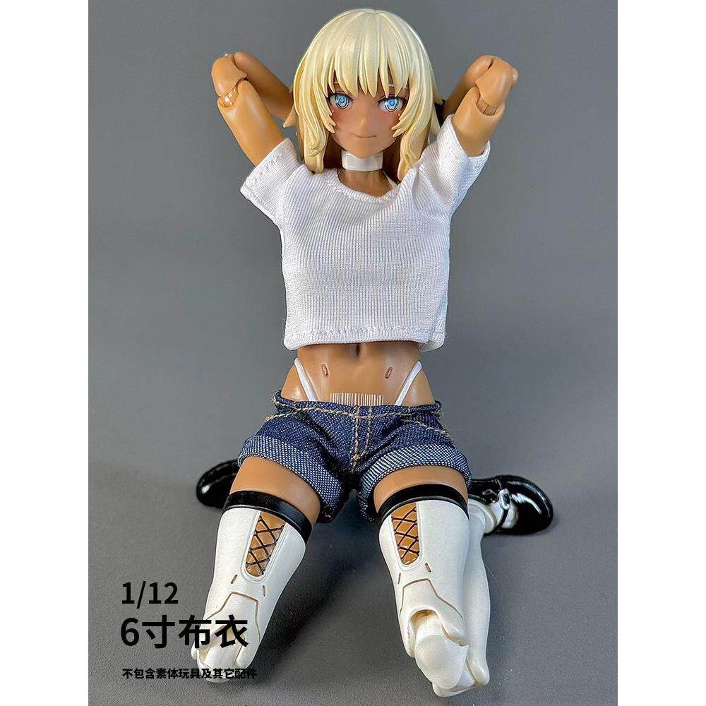 1/12兵人衣服娃衣12分OB BJD6寸机娘窝之壳龙山牛仔热裤白T恤套装