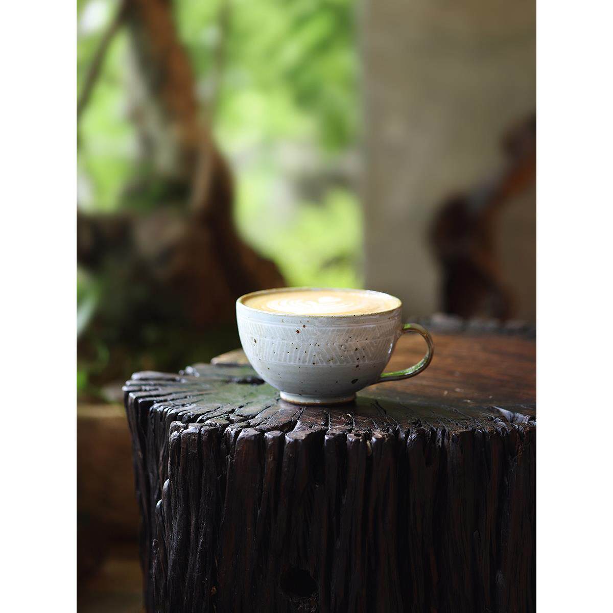 三岛纹手工咖啡杯碟套装粗陶陶艺拉花拿铁早餐水杯燕麦牛奶杯南昔