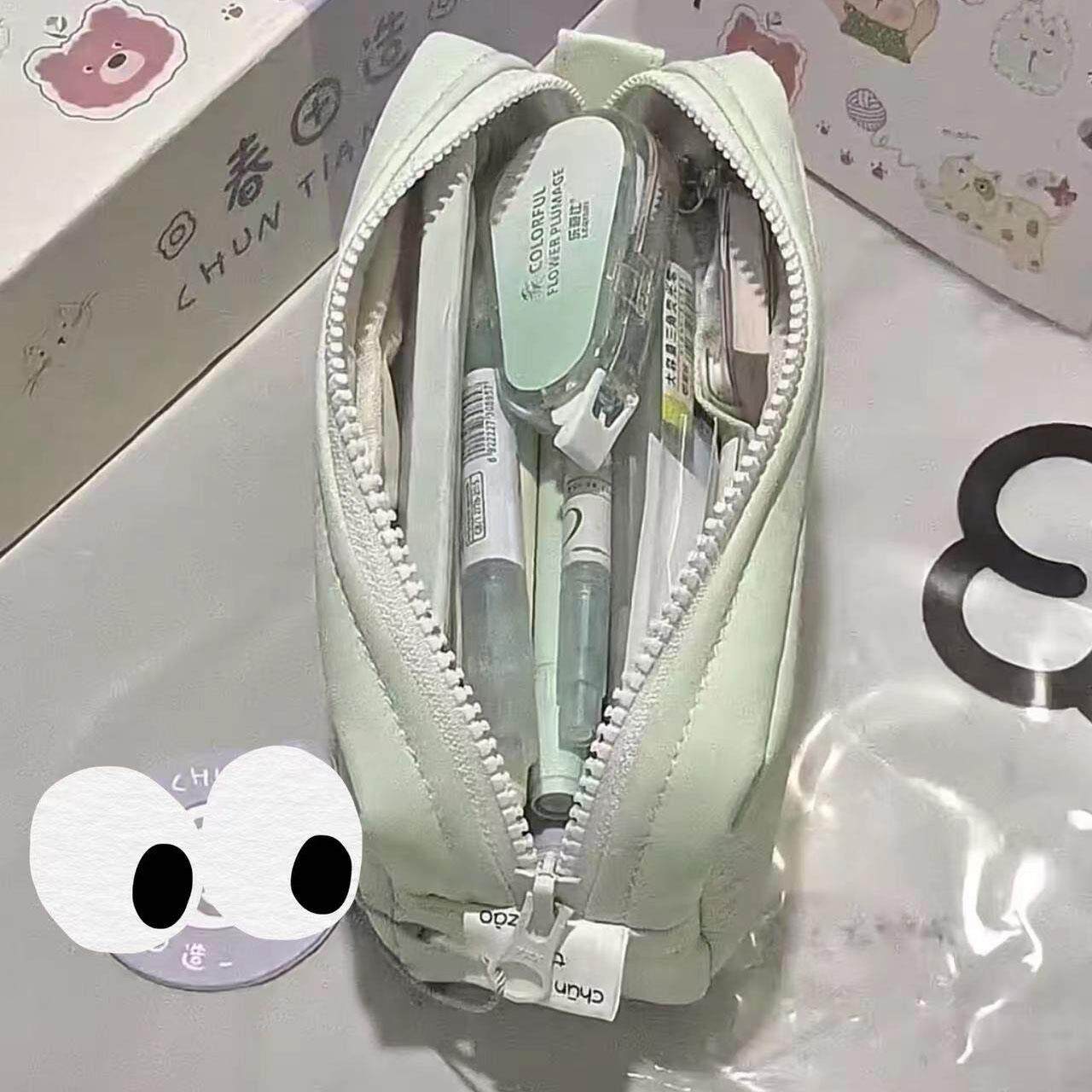 ins风简约奶油小方笔袋小清新高颜值学生多隔层铅笔盒文具收纳袋