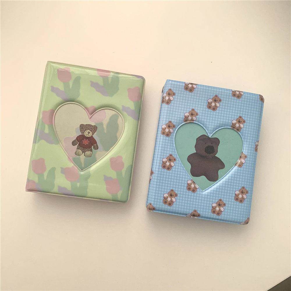 ins郁金香蓝格子熊3寸mini拍立得相册80入追星爱豆小卡卡册收纳本