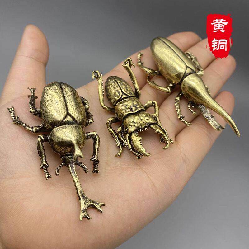 黄铜办公桌面小摆件甲壳虫昆虫茶宠复古做旧铜工艺品礼品手把玩件