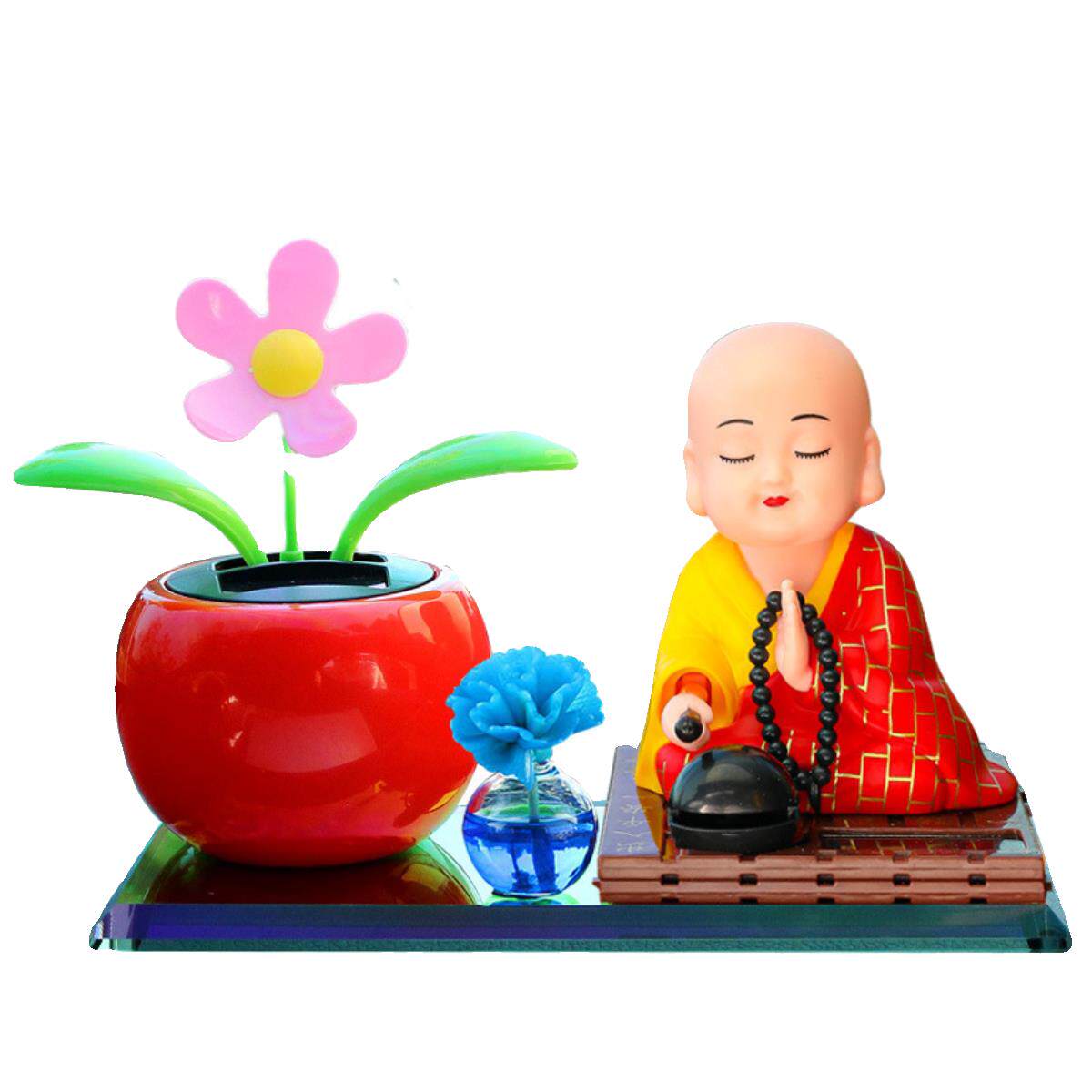 太阳能摇头小和尚汽车摆件中控台车载香水太阳花车内高档装饰用品