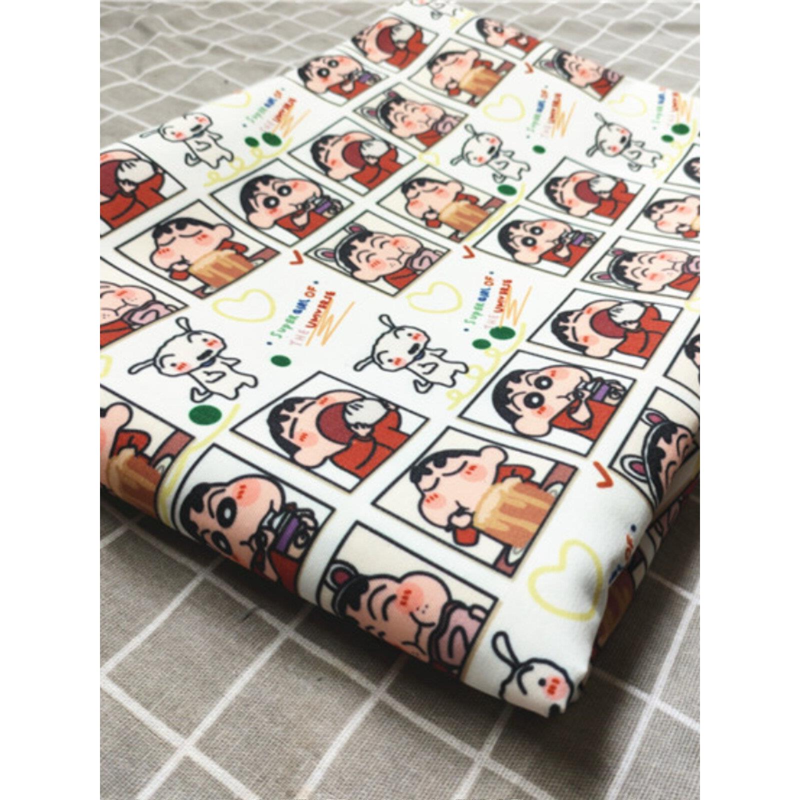 卡通布料细帆布印花手工diy面料沙发套布料包包宿舍桌布面包白狗