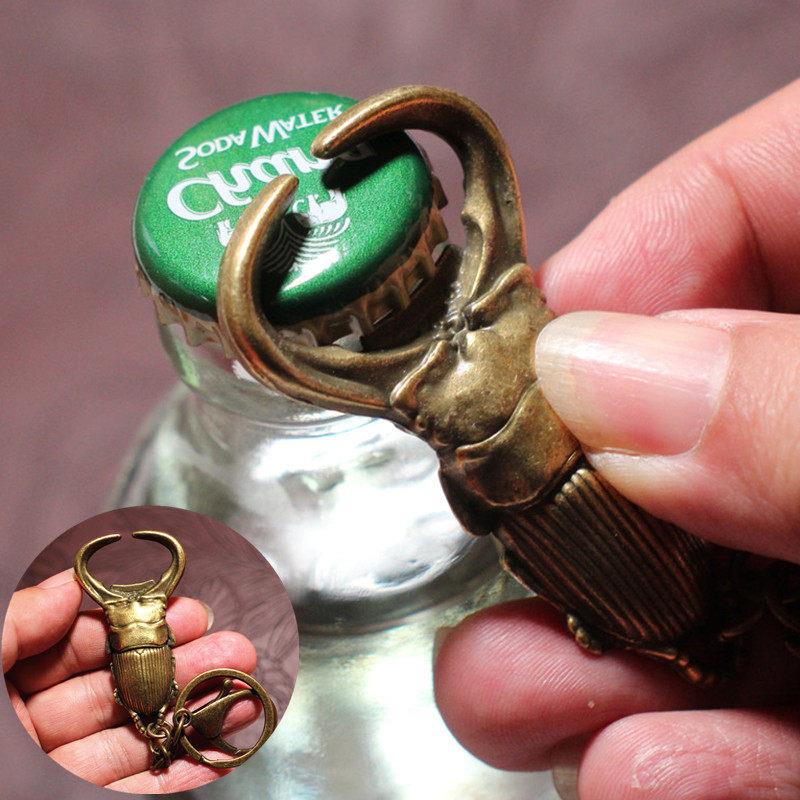 原创手工纯黄铜啤酒起子开瓶器甲虫钥匙扣便携挂件创意昆虫开酒器