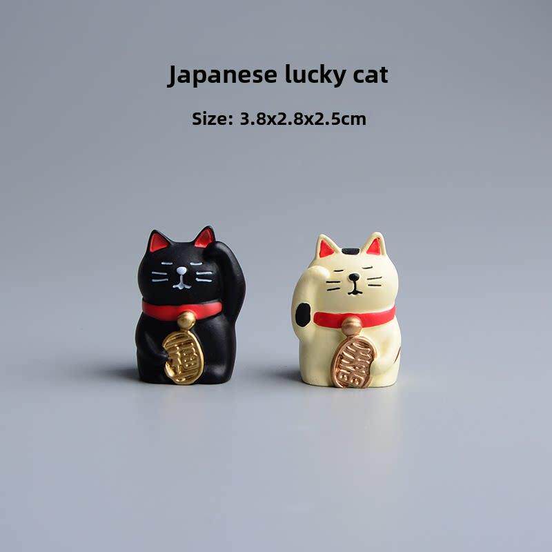 迷你招财猫摆件日式可爱桌面创意治愈系景物家居装饰饰品车载礼物
