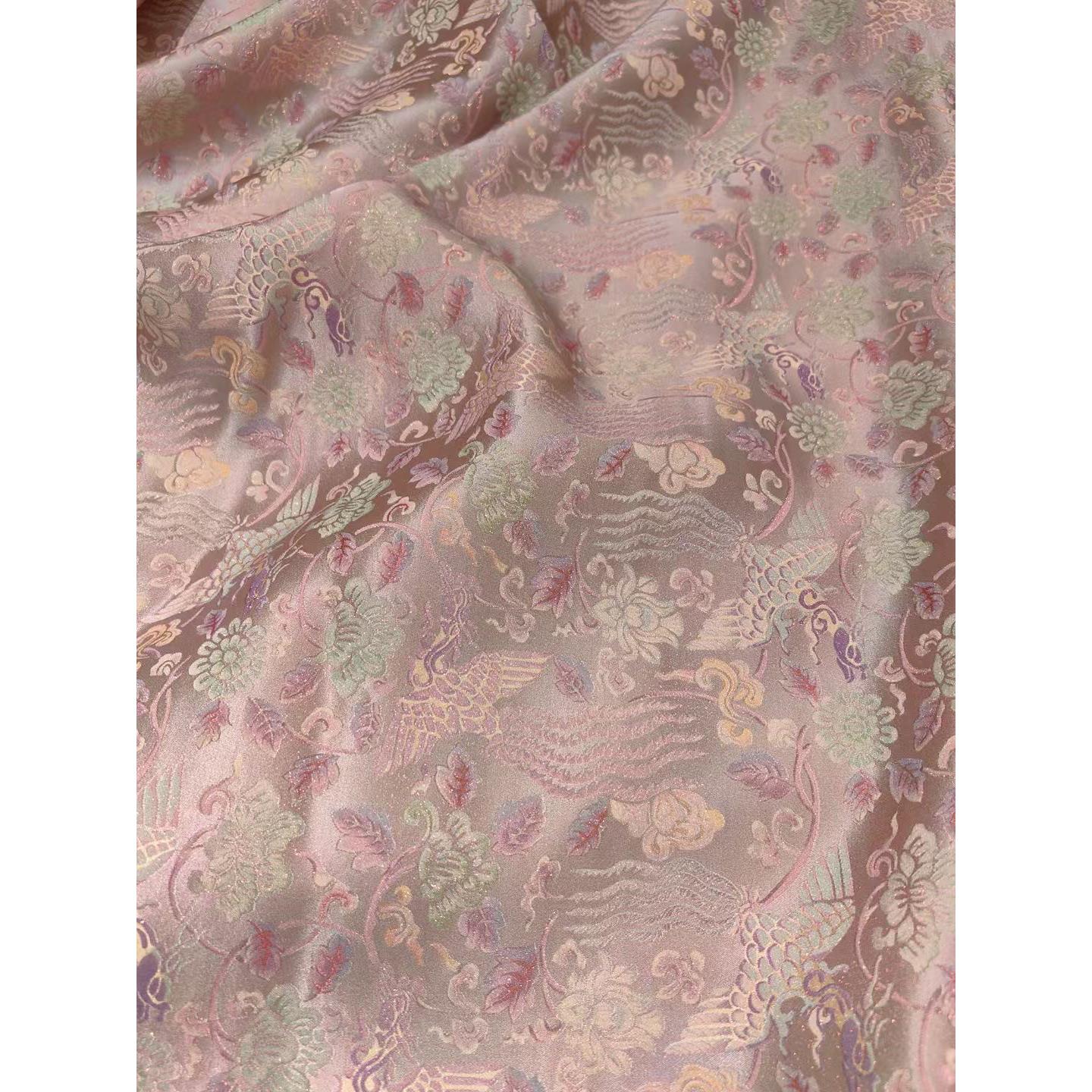 凤穿牡丹 真丝织金提花印花面料 140门幅 新中式服装旗袍汉服布料