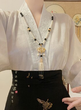 现货速发[墨染]平安锁双层珍珠串珠项链新中式马面裙国风古风汉