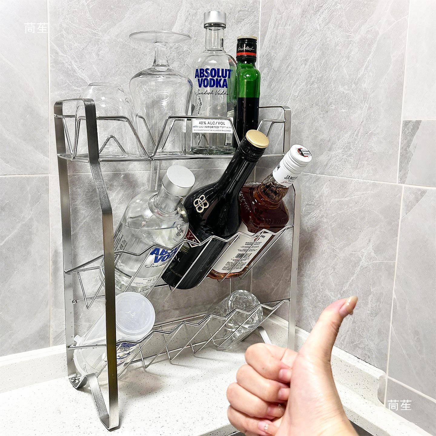 酒架置物架吧台酒架不锈钢展示柜用分层咖啡茶水酒水基酒收纳架