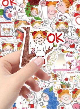 120张爆款日系coco酱贴纸都手绘简笔画女孩可爱卡通人物手账贴纸