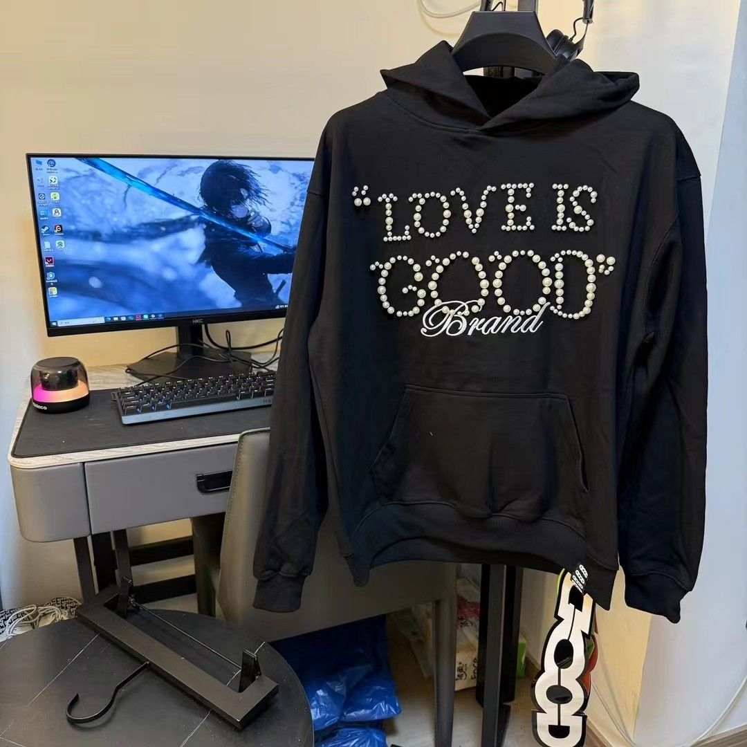 GOODBRAND标语情侣重磅珍珠连帽男女2025同款卫衣good长袖卫衣