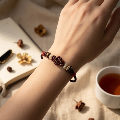 货价情侣手绳DIY可穿2mm金饰珠子手链桃花心结半成品新年礼物妈妈