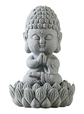 禅意小如来佛像青砂石摆件创意中式人物释迦牟尼佛鱼缸造景桌面装