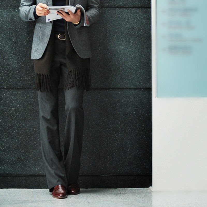 时尚高腰裤男垂感直筒宽松阔腿长裤弹力简约款商务微喇叭免烫西裤