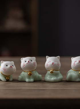 迷你陶瓷可爱小猫咪治愈系招财卡通动物家居客厅桌面装饰小摆件