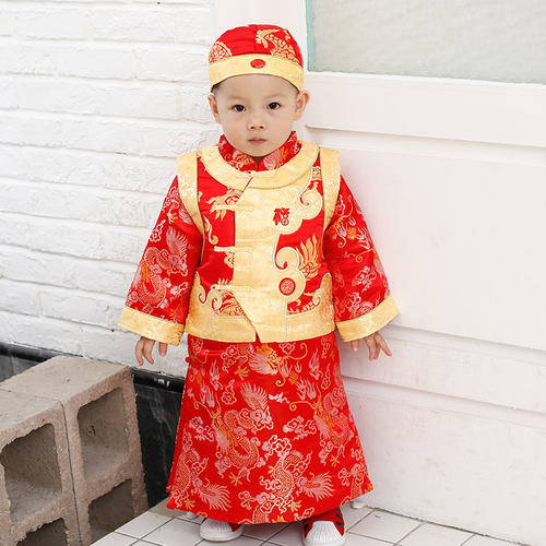 春秋儿童唐装一周岁礼服男宝宝衣服男童抓周套装婴儿冬阿哥龙袍子