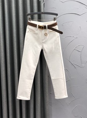 白色休闲加绒小个子直筒牛仔裤女新款冬季时尚洋气加厚九分烟管裤