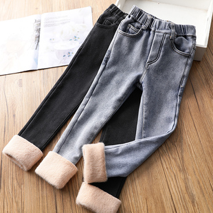 女童高弹加绒牛仔裤冬装儿童显瘦长裤子宝宝弹力铅笔裤小脚裤棉裤