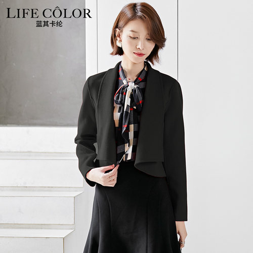 简约加厚双面呢羊毛大衣超短毛呢外套短款女大翻领气质小个子显高