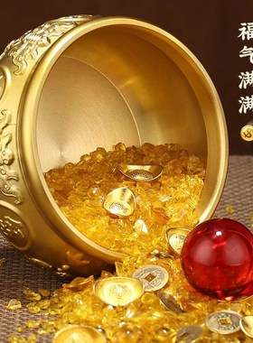 聚宝盆摆件招财聚财实心铜黄铜财神客厅家居办公室店铺财位米缸