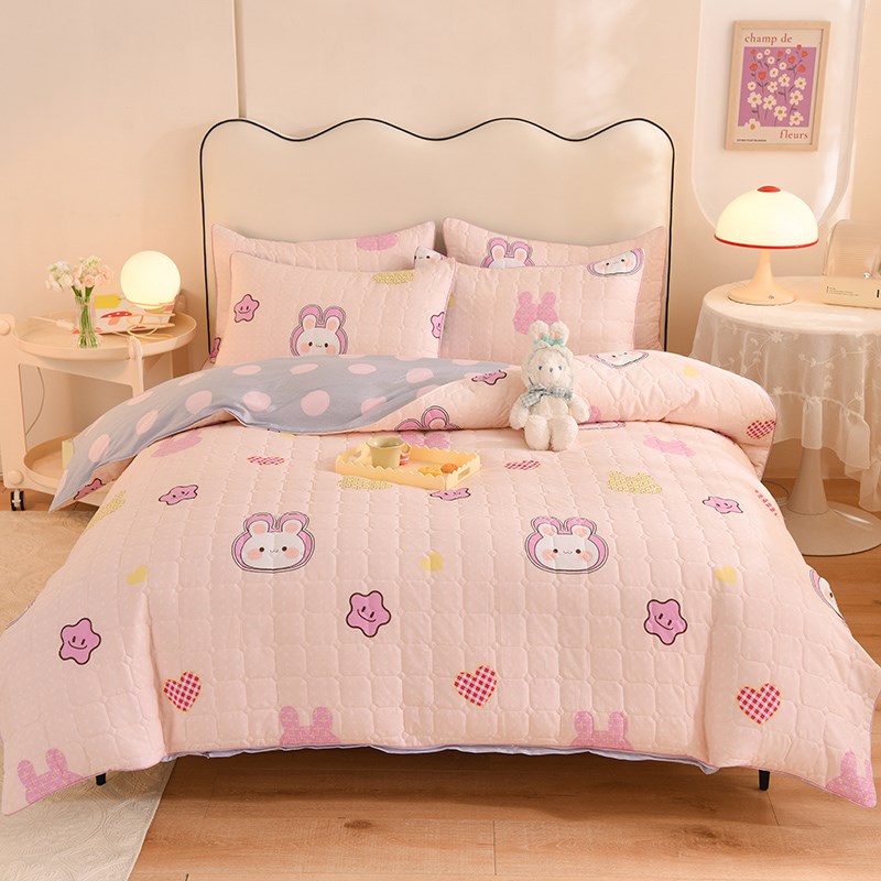 加厚纯棉全棉夹棉被套四件套冬夏两用儿童卡通可爱床单床裙床笠款