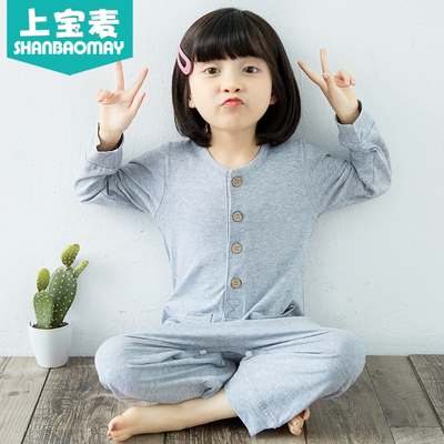 上宝麦春秋夏儿童连体睡衣长袖空调服男女童睡衣宝宝睡衣中袖